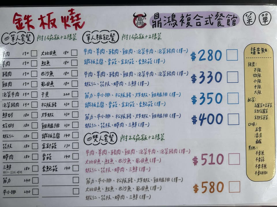 高雄鳳山區美食|鼎鴻複合式餐館(附菜單)-鐵板燒+鐵板牛排一次都吃得到,商業午餐超強110元推出 鼎鴻複合式餐館菜單