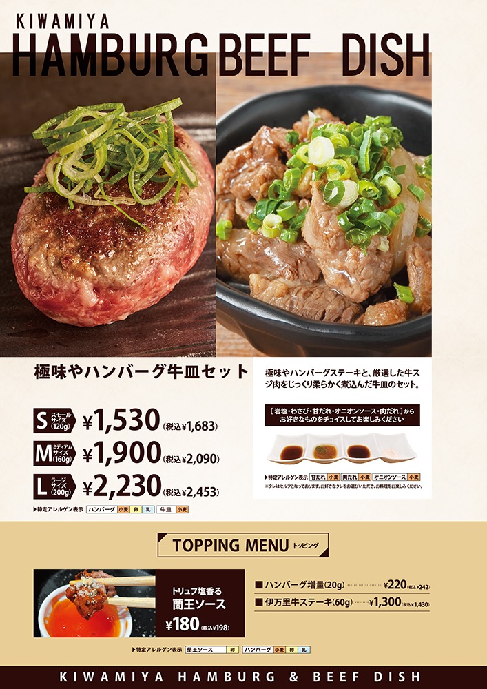 東京澀谷區美食 |極味屋澀谷PARCO店(附菜單) -日本和牛漢堡肉專賣,建議午餐與晚餐時段前往 極味屋菜單