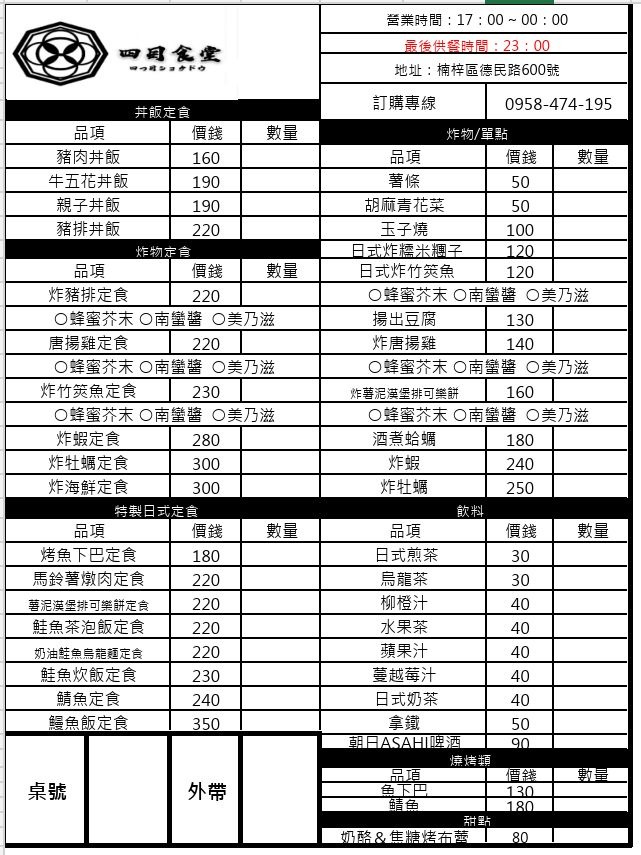 楠梓德民路上藏寶店:四目食堂定食套餐 + 送甜點活動完整攻略 四目食堂菜單
