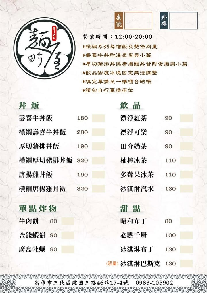 麵屋田介|在地人都愛的拉麵與雙層丼飯|高雄美食地圖必吃名單 麵屋田介菜單