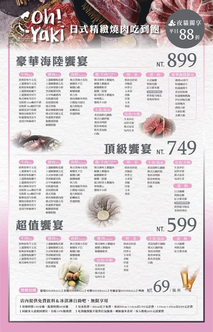Oh！Yaki 精緻燒肉吃到飽價錢